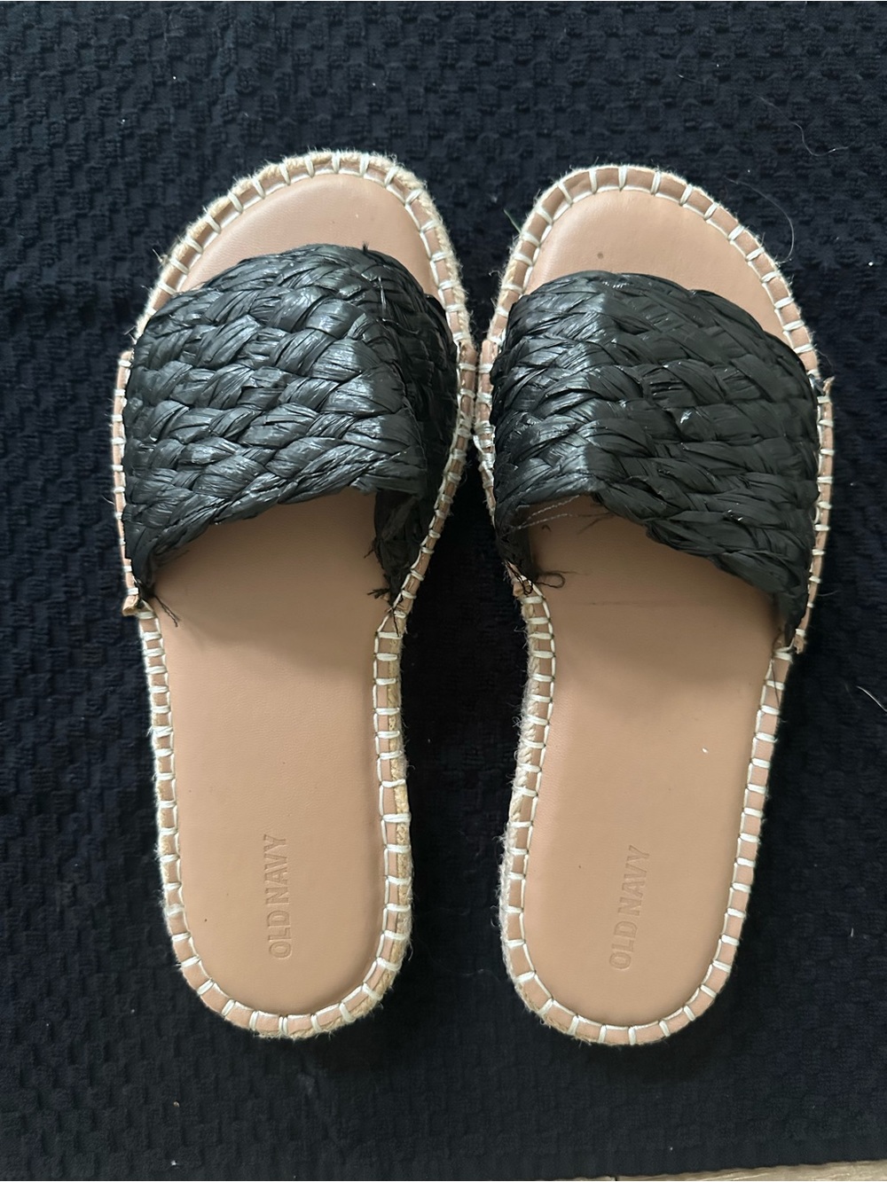 Old Navy Black Braided Slide Sandals with Tan Footbed